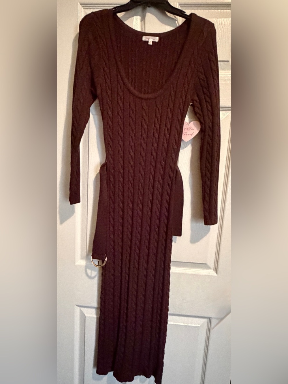Stella Tweed Chocolate Brown Cable Knit Long Sleeve Dress